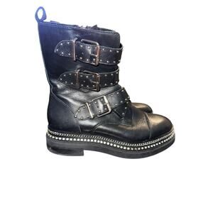 ⭐️Women’s Vince Camuto Bobette 3 Strap Black Leather  Combat Boots Size 8 Punk